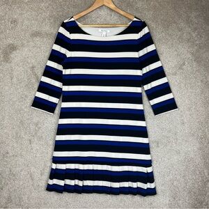 White House Black Market Dress Womens Medium Blue Black Stripe Stretch- 3127*